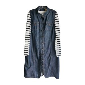 Vintage Y2K Denim Dress Women XL 16 Sleeveless Button Front Blue Dark Wash Jean